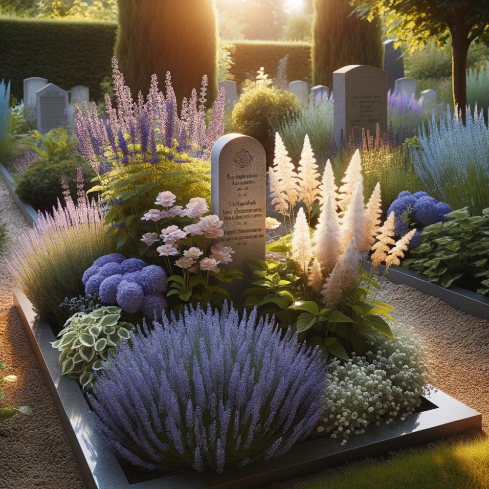 Grabgestaltung im Sommer Blumen, Pflanzen und Beispiele